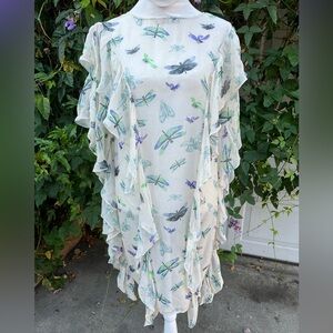 Women 's BCBGMaxAzria sheer ruffle midi dress L